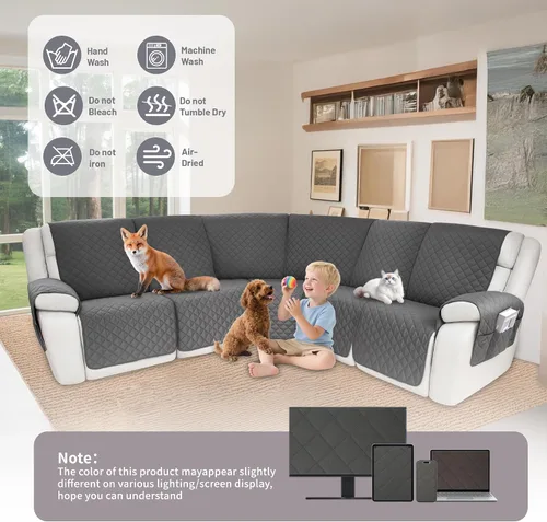Miniatura 7 de Fundas impermeables para sofá seccional reclinable en forma de L, cubierta para sofá seccional reclinable, 7 piezas, antideslizantes, lavables