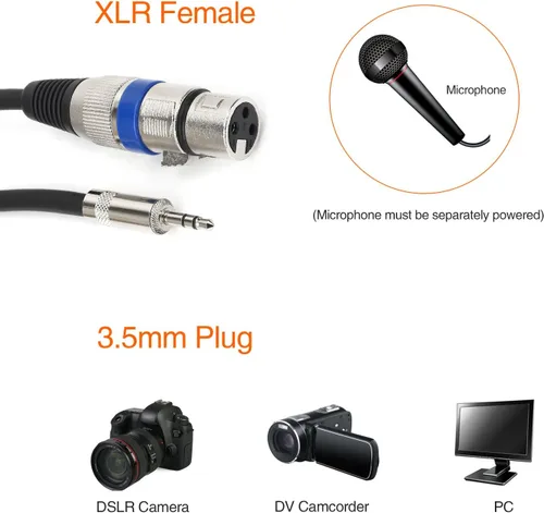 Miniatura 2 de Cable de XLR a 3.5mm (1/8 pulgadas) estéreo para micrófonos para videocámaras, cámaras DSLR, dispositivo de grabación de computadora y más - 1.6