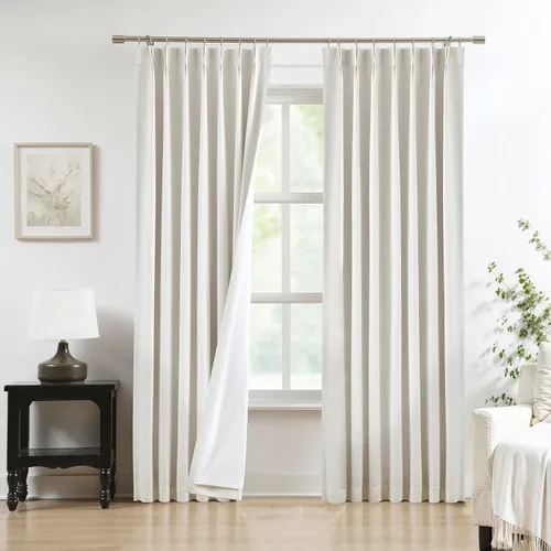 Miniatura 52 de Central Park Paneles de cortinas plisadas opacas con textura de lino, con aislamiento térmico y pestaña trasera, para sala de estar o dormitorio