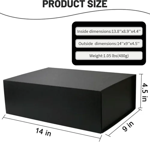 Miniatura 2 de YINUOYOUJIA Cajas de regalo grandes negras con tapa, caja de regalo magnética de 14 x 9 x 4.5 pulgadas con cinta, tarjetas y sobres para regalos