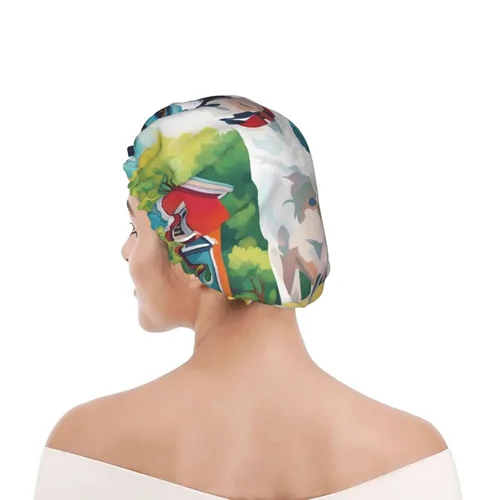 Miniatura 8 de A Home Dog - Gorro de ducha reutilizable de doble capa impermeable con cordón elástico para limpieza del hogar, cuidado facial, ducha