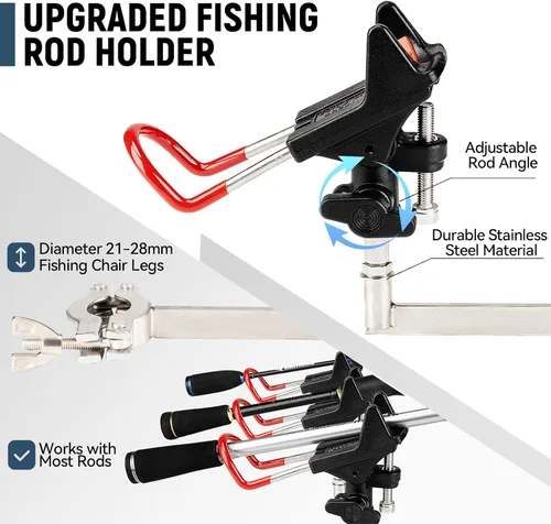 Miniatura 3 de Silla de pesca con soporte de caña ajustable de 360° mejorado, sillas plegables de pesca en hielo para adultos, silla de camping portátil
