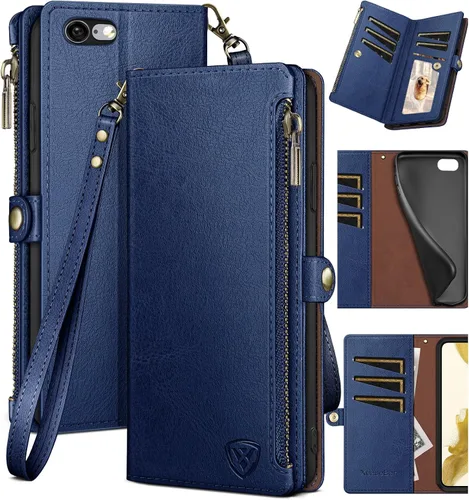 Miniatura 7 de XcaseBar Funda tipo cartera para iPhone 6S Plus/6 Plus de 5.5 pulgadas con cremallera para tarjetas de crédito, libro con tapa, funda de piel