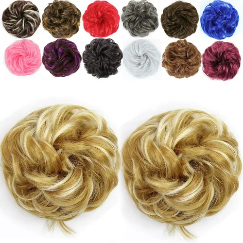 Miniatura 25 de 2 piezas de extensión de cabello desordenado de moño rizado ondulado con banda de goma elástica para coleta de caballo (144T613)