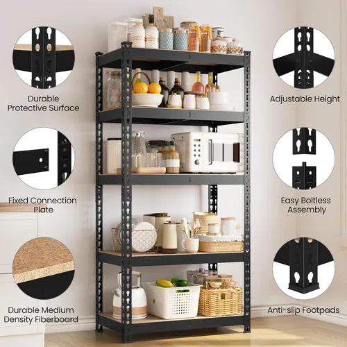 Miniatura 6 de Yaheetech Estantes de almacenamiento, estantería de metal ajustable resistente de 5 niveles, estante industrial para garaje, almacén, despensa, Negro