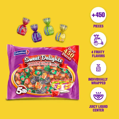 Miniatura 6 de Colombina Sweet Delights - Caramelos rellenos surtidos, paquete variado de arcoíris, envueltos individualmente, ideal para fiestas, cumpleaños