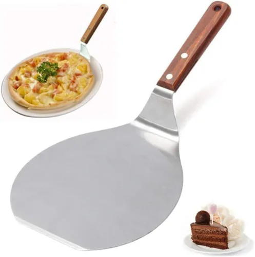 Miniatura 4 de Sartenes para pizza, Acero inoxidable Pizza Peel Mango de madera, Ronda Pastel Pizza Pala Cocina Hornear Herramienta