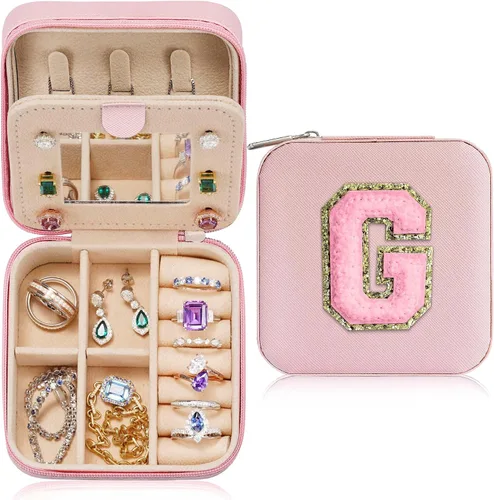 Parima Joyero pequeño para niñas, joyero con inicial de viaje para niñas Caja organizadora de joyas pequeña Joyero de viaje organizador de joyero