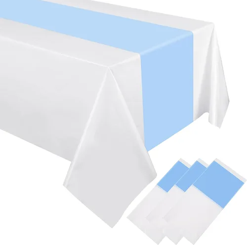 Miniatura 12 de Oudain 3 manteles desechables de plástico de 54 x 108 pulgadas, para mesas rectangulares, impermeables, para baby shower, boda, cumpleaños, Azul
