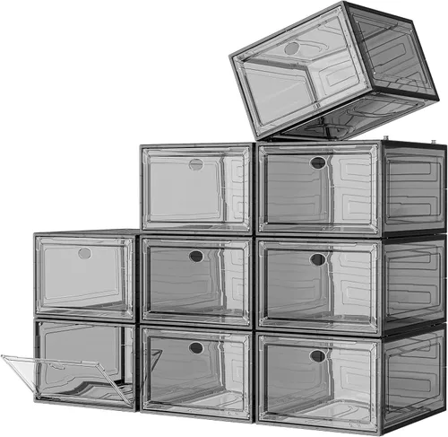 Miniatura 14 de Organizador de almacenamiento de zapatos de plástico transparente, grueso y resistente c/puerta magnética, cajas apilables, zapatero plegable