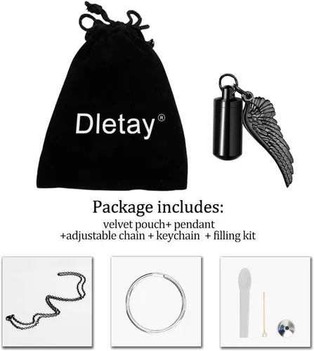 Miniatura 7 de Dletay - Collar de urna de cremación para cenizas, colgante de recuerdo con alas de ángel, acero inoxidable