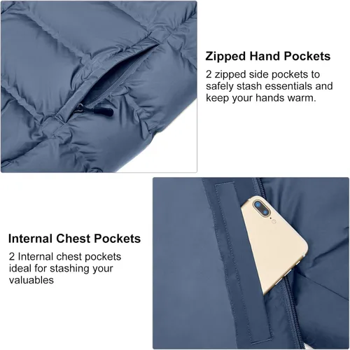Miniatura 4 de Little Donkey Andy Men's Puffer Jacket Lightweight Warm Winter Coat With 4 Pockets Full Zip Windproof Insulated Hooded Jacket