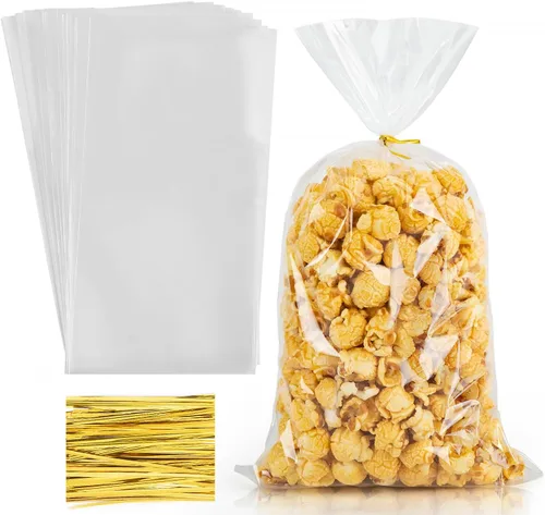 Miniatura 7 de Labeol 150 bolsas de celofán de 9 x 12 pulgadas con lazos, bolsa de regalo transparente para dulces, bolsa de galletas para embalaje, recuerdo
