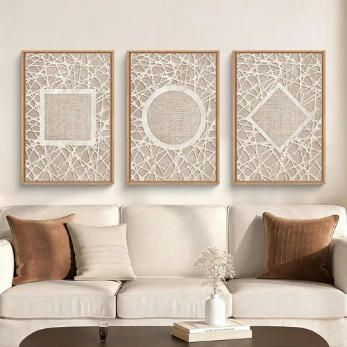 Miniatura 64 de Aryroi Juego de arte de pared en lienzo abstracto grande con marco floral, estilo bohemio, retro, neutro, flores silvestres, arte botánico de flores