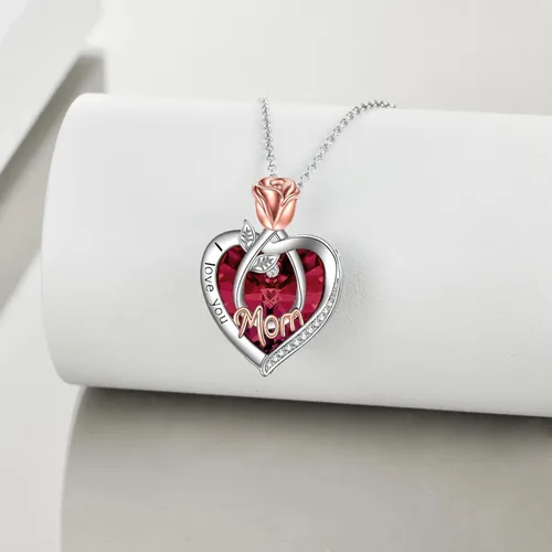 Miniatura 4 de POPKIMI Collares de corazón con diseño de rosas y flores, el mejor regalo para mamá, abuela, abuela, esposa, hija, novia, joyería de cumpleaños