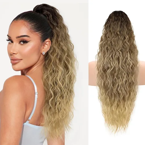 Miniatura 30 de KooKaStyle Extensión de cola de caballo con cordón de 26 pulgadas (66 cm) para mujeres, extensiones de cabello sintético rizado largo para uso