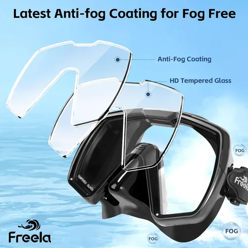 Miniatura 3 de Freela Adult Swim Goggles Mask for Adult with Nose Cover, Tempered Glass Anti Fog Waterproof 180° Clear Wide View Men Women