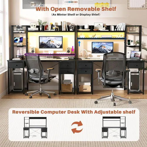 Miniatura 5 de Aheaplus Escritorio LED para Gaming con Hutch, 47.2'' Estación de Trabajo para Computadora, Negro