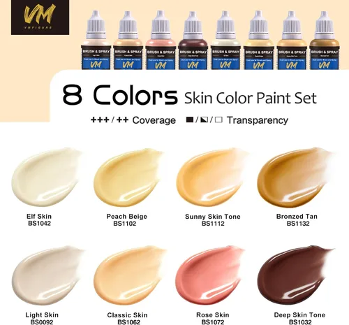 Miniatura 2 de VM - Juego de pintura acrílica no tóxica de 8 colores para artistas, manualidades, cosplay, pintura de retratos y tono carne, 8 botellas x 0.67 Skin