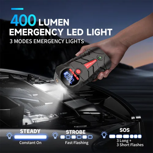 Miniatura 5 de Arrancador con compresor de aire, refuerzo de batería de coche portátil de 4000A, caja de arranque de batería de coche 4 en 1 (8.5L Gas/6L Diesel)
