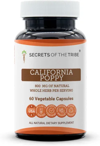 Secrets of the Tribe California Poppy 60 cápsulas, 800 mg, amapola de California (Eschscholzia Californica) Hierba seca y flor (60 cápsulas)