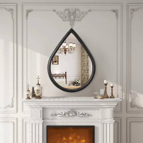 Miniatura 3 de Espejo con marco de madera, espejo de pared con forma de lágrima negra, espejo de pared rústico decorativo irregular para baño, sala de estar