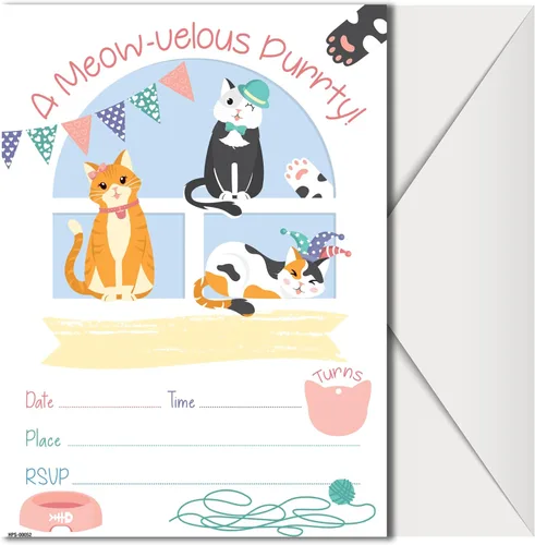Miniatura 11 de Invitaciones de fiesta de cumpleaños de Caticorn con sobres (paquete de 20) - Invitaciones de fiesta temática de Caticornio para niñas, niños, niños