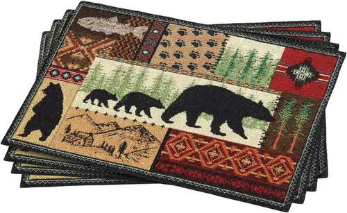 Miniatura 14 de Kinara Juego de manteles individuales Black Bear - Diseño nativo americano del suroeste - Patrón hermoso y único - Tejido fino cuatro manteles
