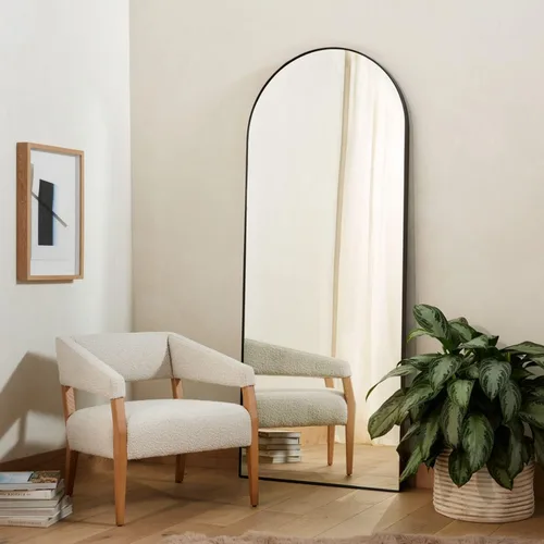 Miniatura 3 de PexFix espejo de cuerpo entero, 65 x 22 pulgadas, elegante espejo de suelo con parte superior arqueada, para dormitorio o tocador, espejo de pie