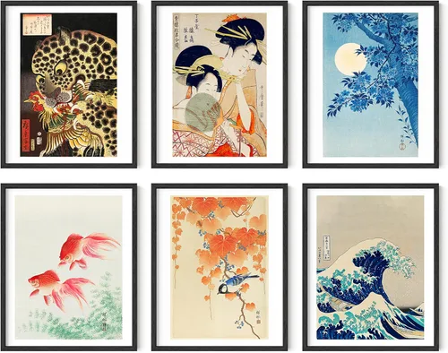 Miniatura 51 de HAUS AND HUES Impresiones de arte asiático, juego de 6 decoraciones japonesas contemporáneas de pared, pinturas de hokusai, carteles de ondas, Juego