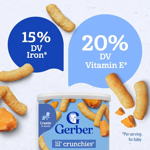 Miniatura 9 de Gerber Stage 3 Snacks de comida para bebés, Mild Cheddar Lil' Crunchies, Snacks para bebés, alimentación guiada por el bebé, paquete de 6