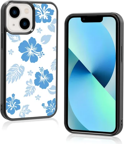 Miniatura 104 de Funda para iPhone 8 Plus y iPhone 7 Plus, linda funda Kawaii azul hibisco hawaiano floral estética floral para niñas preppy mujeres