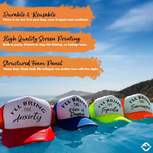 Miniatura 7 de Funky Junque Sombreros divertidos de camionero para mujer humor adulto para despedidas de soltera y viajes de niñas, grupos 3-25, sombrero de malla