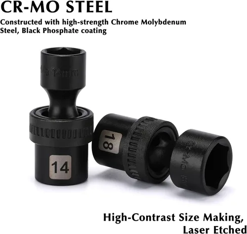 Miniatura 4 de EMENTOL 10 piezas 3/8" Juego de llaves vaso universales de impacto poco profundo, 6 puntos, métrico, CR-MO, juego de llaves vaso de impacto estándar