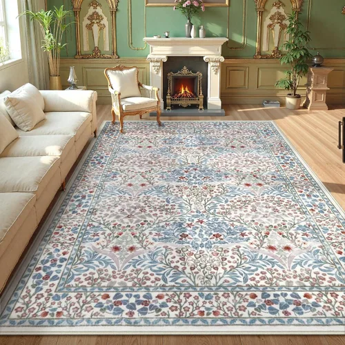 Miniatura 34 de Lahome Tapete floral lavable, suave, para entrada y cocina, 2 x 3 pies, antideslizante, bohemio, ultradelgado, fácil de limpiar, para interior, Azul
