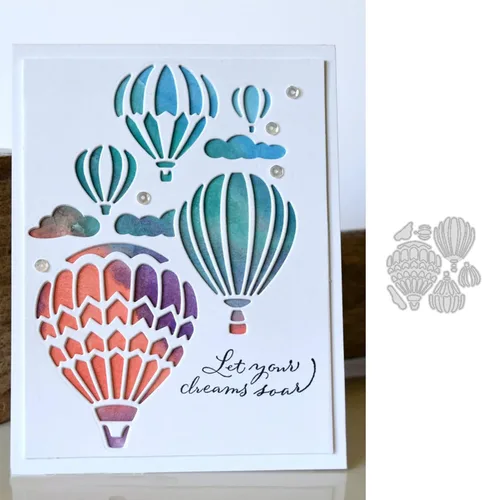 Miniatura 3 de hinana Troqueles de metal con forma de nube de globos, plantillas de corte de globos de aire caliente para manualidades, álbumes de recortes, fotos