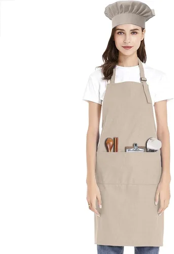 Miniatura 12 de TopTie Juego de delantal ajustable de lona de algodón y sombrero de chef para hombres y mujeres
