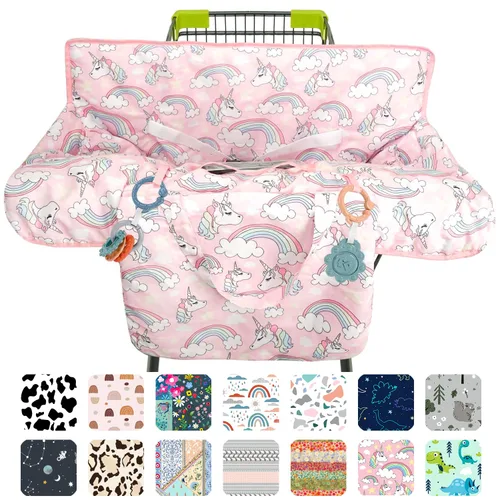 Miniatura 16 de Funda para carrito de compras para bebé, funda para silla alta 2 en 1, con arnés de seguridad, multifuncional, patrón de dinosaurio, color azul