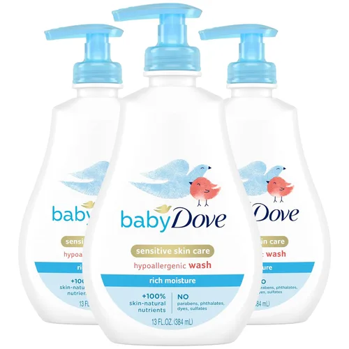 Baby Dove Gel de baño, humedad rica, paquete de 3 – Lavado hipoalergénico para pieles sensibles, aroma delicado, 13 onzas Ea