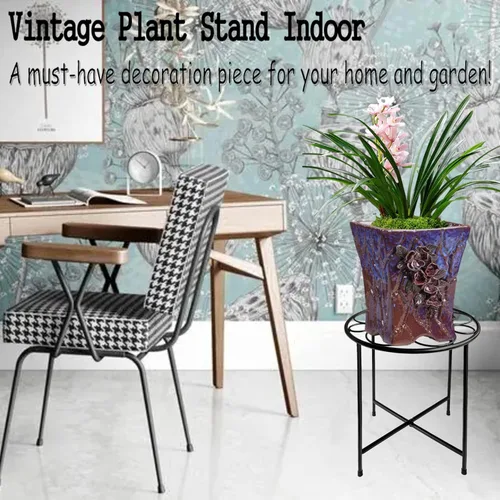 Miniatura 3 de Juego de 1 soporte para plantas para interiores y exteriores de 15 pulgadas de alto, diseño retro, con revestimiento de metal redondo a prueba