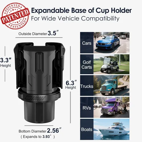 Miniatura 7 de Expansor de portavasos de coche: abierto con un botón, universal, soporte ajustable (diámetro de 2.6 a 4.8 pulgadas), expansor de portavasos