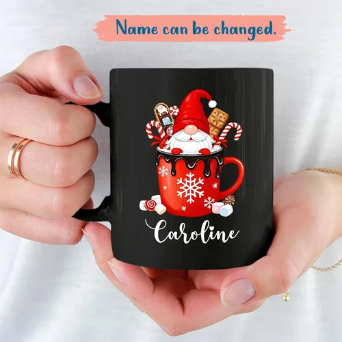 Miniatura 2 de Taza de cerámica de cacao caliente personalizada con nombre, taza de café de gnomo de cacao caliente personalizada, regalos de taza de Navidad