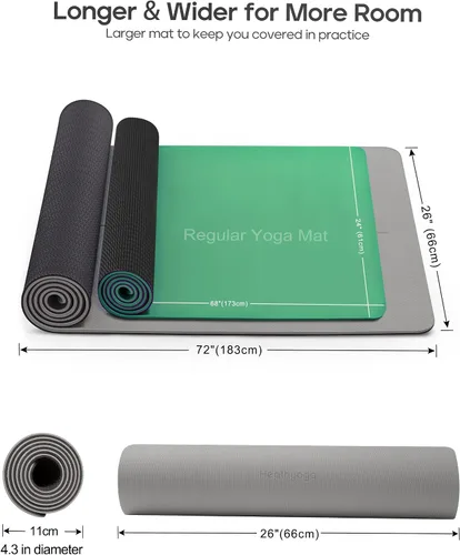 Miniatura 5 de Heathyoga Tapete de Yoga Antideslizante Ecológico, Sistema de Alineación Corporal, Material TPE Certificado por SGS - Superficie Texturizada Carbón