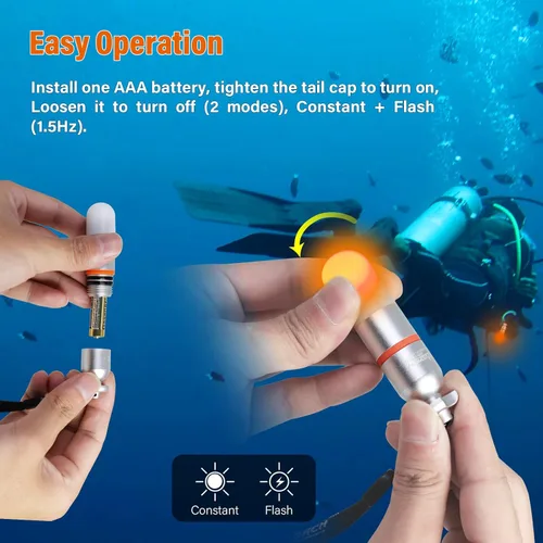 Miniatura 3 de ORCATORCH SD01PRO Luz de Señal de Buceo Mejorada y Brillante, Faro Sumergible Mini Marcador de Tanque con Modos Constante y Parpadeante, para Buceo
