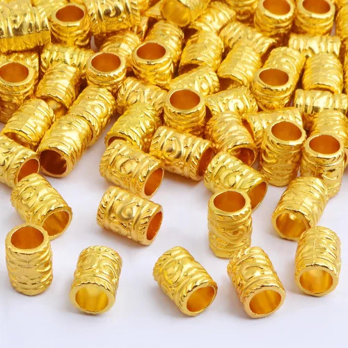 Miniatura 4 de 100 cuentas espaciadoras europeas de tubo de agujero grande, cuentas sueltas de barril de columna de aleación, espaciadores de metal a granel