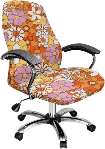 Xoenoiee Fundas para silla de oficina con estampado de flores hippie y 80S, fundas elásticas para silla de computadora, fundas universales para