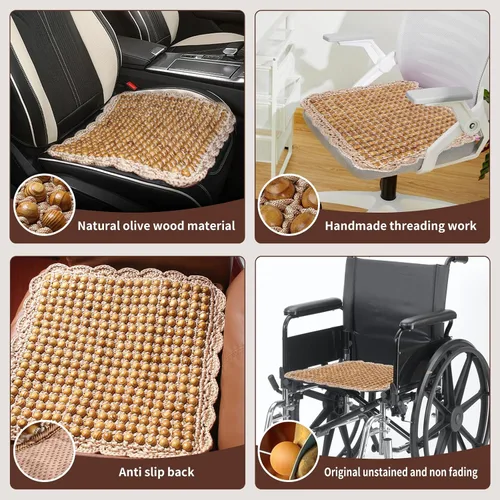Miniatura 2 de Four Seasons - Cojín para asiento de automóvil con cuentas de madera de olivo natural, cómodo y fresco para masaje de verano (cuadrado) para camión