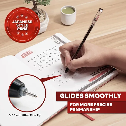Miniatura 5 de XFasten Bolígrafos de punta extra fina de 0.015 in, paquete de 24 bolígrafos de tinta de gel de estilo japonés negro, flujo de tinta suave, sin