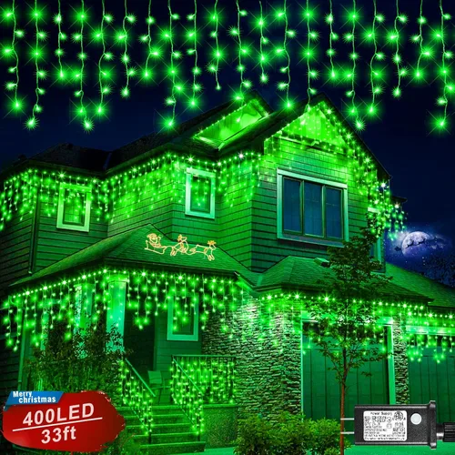 Miniatura 15 de Luces de carámbano para exteriores, 16.5 pies, 200 luces LED de Navidad para exteriores, impermeables, 8 modos de enchufe, cortina de luz conectable