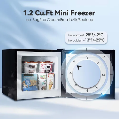 Miniatura 3 de Mini congelador, congelador vertical pequeño de 1.2 pies cúbicos con mango y estantes, 7 termostatos ajustables, bajo ruido para dormitorio, Rojo